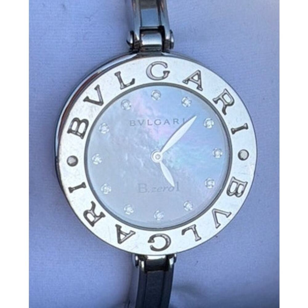 Authentic Women Bvlgari Diamond Bangle B.zero1 Blue Pearl Dial Steel 22mm Quartz